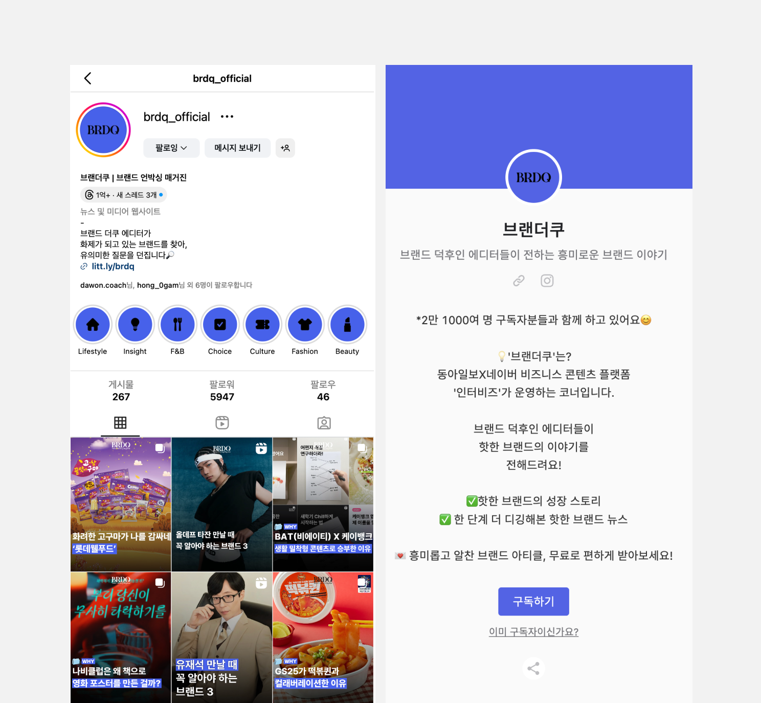 한 가지 주제로 깊이 있게, 인스타그램 매거진 뉴스레터